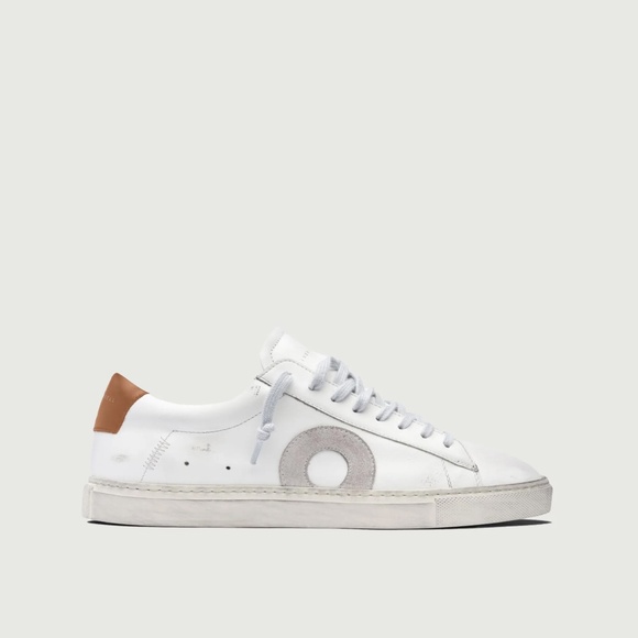 Oliver Cabell Low 1 Marsala White Sneaker with Orange Accent - Picture 1 of 5
